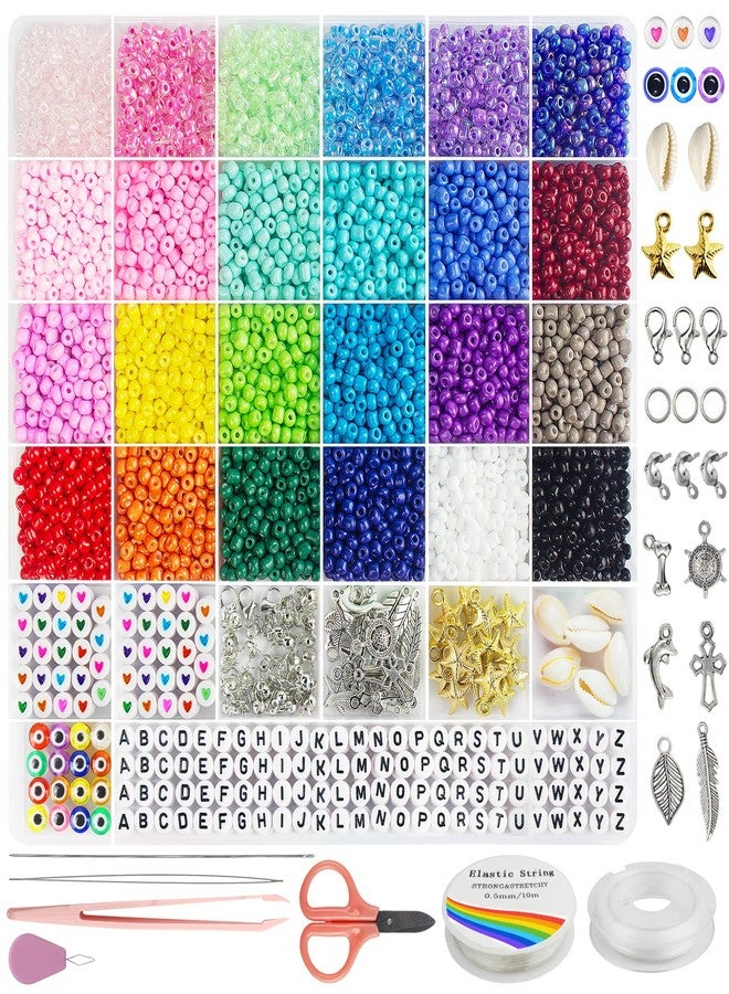 Redtwo 3400pcs 4mm Glass Seed Beads for Jewelry Making Kit, Small Beads Friendship Bracelets Making Kits, Tiny Waist Beads Kit with Evil Eye Letter Beads and Elastic String, DIY Art Craft Girls Gifts - Image 1